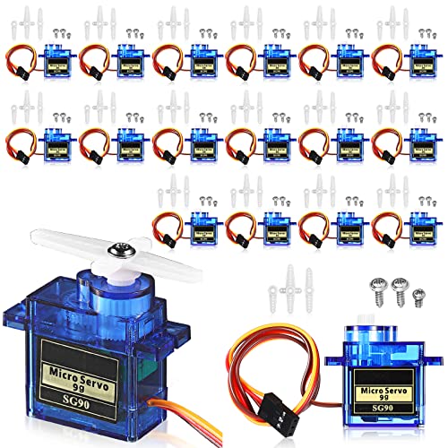 Hanaive 16 Pcs SG90 9g Micro Servo Motor Mini Servo Motors RC Servo Kit for Robot Helicopter Airplane Car Boat Control