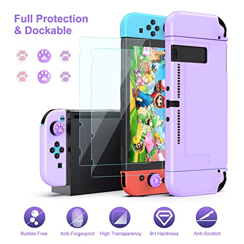 innoAura Switch Case for NS Switch 19 in 1 Switch Accessories Bundle with Switch Carrying Case, Switch Game Case, Switch Screen Protector, Switch Stand, Switch Thumb Grips (Purple)