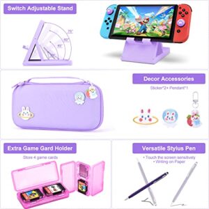 innoAura Switch Case for NS Switch 19 in 1 Switch Accessories Bundle with Switch Carrying Case, Switch Game Case, Switch Screen Protector, Switch Stand, Switch Thumb Grips (Purple)