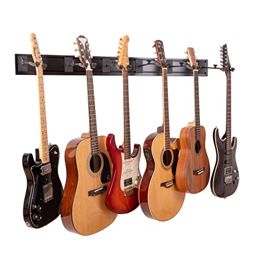 Guitar Lab Guitar Wall Mount - Guitar Rack for Multiple Guitars - 6 Adjustable Rubber Cradles - Guitar Wall Hangers for Electric, Bass, Acoustic - 6 Guitar Wall Rack - Guitar Holder Wall Mount