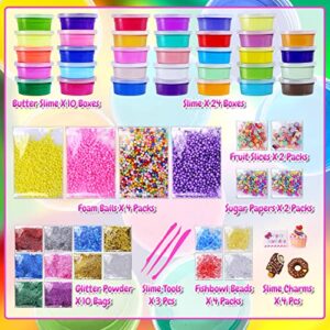 ESSENSON 34 Cups Slime Kit for Girls Boys, DIY Slime Kit Gifts for 6 7 8 9 10+ Year Old, Butter Slime, Jumbo Slime Party Favors Gift, Crystal Slime Making Kit for Girls 10-12