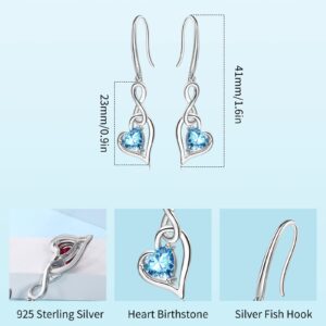 Aquamarine Birthstone Drop Earrings for Women - Shysnow March Infinity Dangle Earrings 925 Sterling Silver Heart Light Blue Cubic Zirconia Drop Piercing Crystal Dangling Earrings