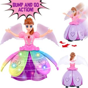 Liberty Imports Princess Musical Dancing Angel Doll with 3D LED Lights, Music and 360° Spinning - Bump and Go Electric Musical Fairy Girl Toy for Kids