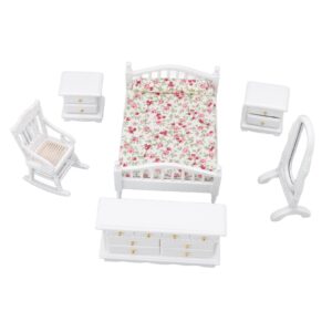 Dollhouse Furniture Set, 1:12 Scale 6pcs Set Exquisite Dollhouse Bedroom for Indoor for Kids