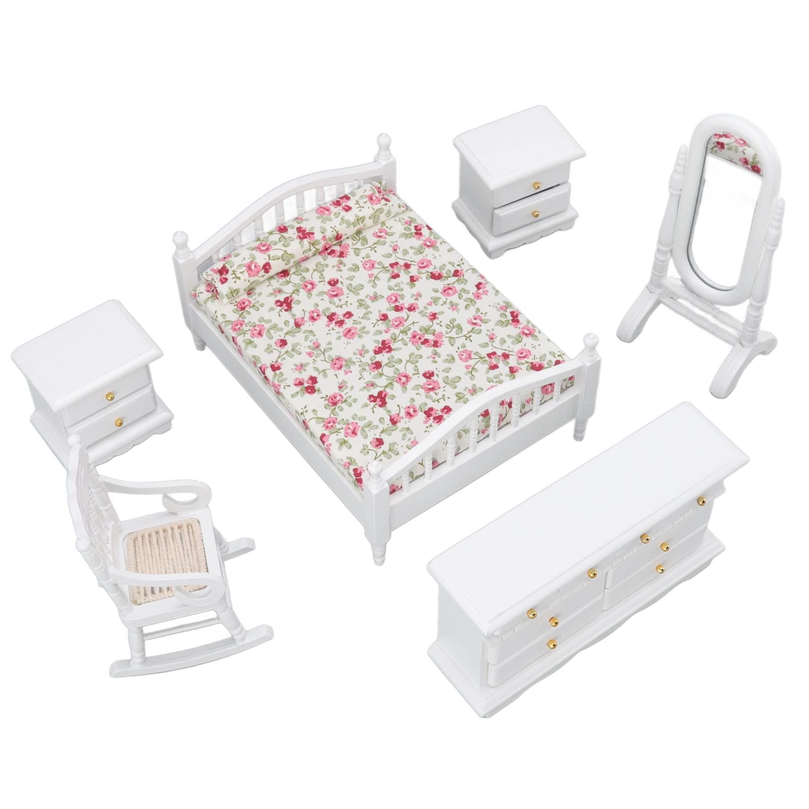 Dollhouse Furniture Set, 1:12 Scale 6pcs Set Exquisite Dollhouse Bedroom for Indoor for Kids