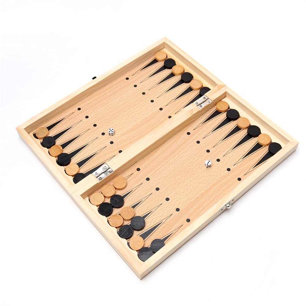 Chess Set,Folding Storage Wooden Chess Board Sets,15" Wooden Chess,3 in 1 Chess Board Game for Adults and Kids (Chess,Backgammon,Checkers)