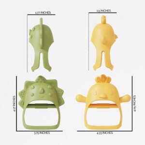 Teethers for Babies 6-12 Months Pack of 2 Wearable Weaning Pacifier Teether Toy - Little Chick Mini Dino Pacifier Silicone Toys for Babies - Yellow and Green by Muqee Peeko