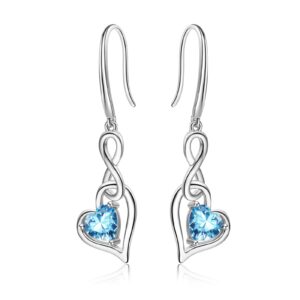 aquamarine birthstone drop earrings for women - shysnow march infinity dangle earrings 925 sterling silver heart light blue cubic zirconia drop piercing crystal dangling earrings