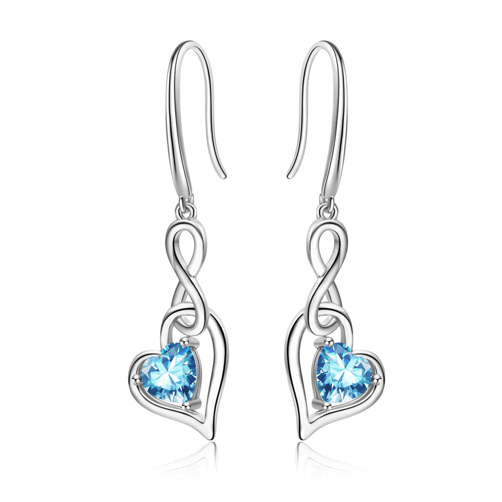 Aquamarine Birthstone Drop Earrings for Women - Shysnow March Infinity Dangle Earrings 925 Sterling Silver Heart Light Blue Cubic Zirconia Drop Piercing Crystal Dangling Earrings