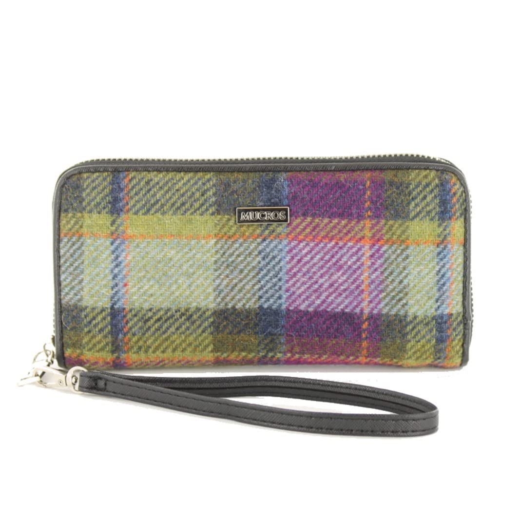 Mucros Weavers Womens Plaid Irish Tweed Wallet, Green, Purple