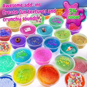 ESSENSON 34 Cups Slime Kit for Girls Boys, DIY Slime Kit Gifts for 6 7 8 9 10+ Year Old, Butter Slime, Jumbo Slime Party Favors Gift, Crystal Slime Making Kit for Girls 10-12