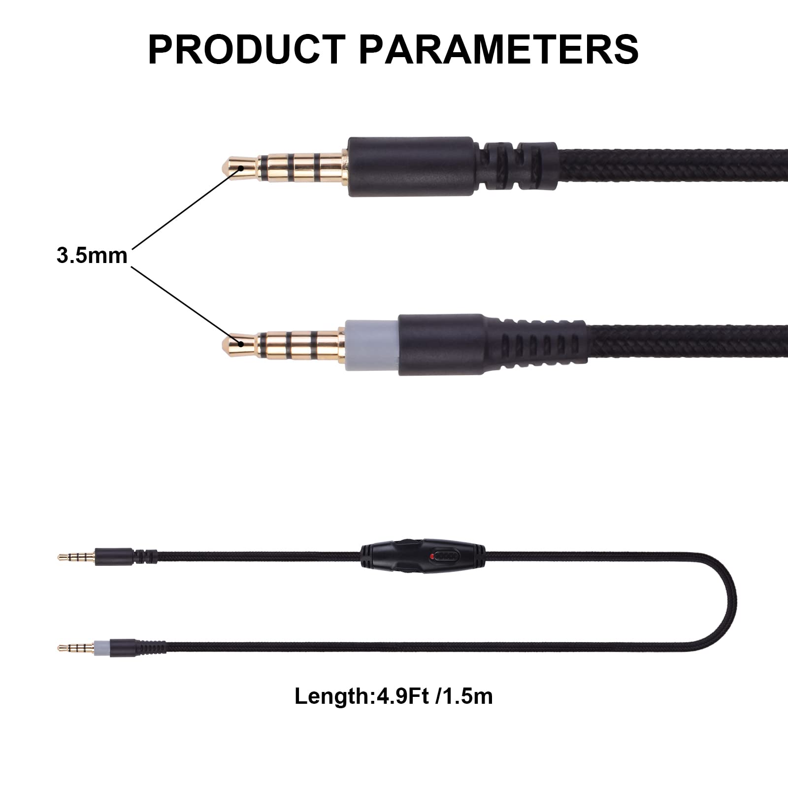 Sqrgreat Replacement Cable Compatible with Kingston Hyperx Cloud Mix Alpha Gaming Headset, Volume Control Inline Mute, Detachable/Removable 3.5mm Audio Aux Cord Wire(No Mic, 4.9Ft)