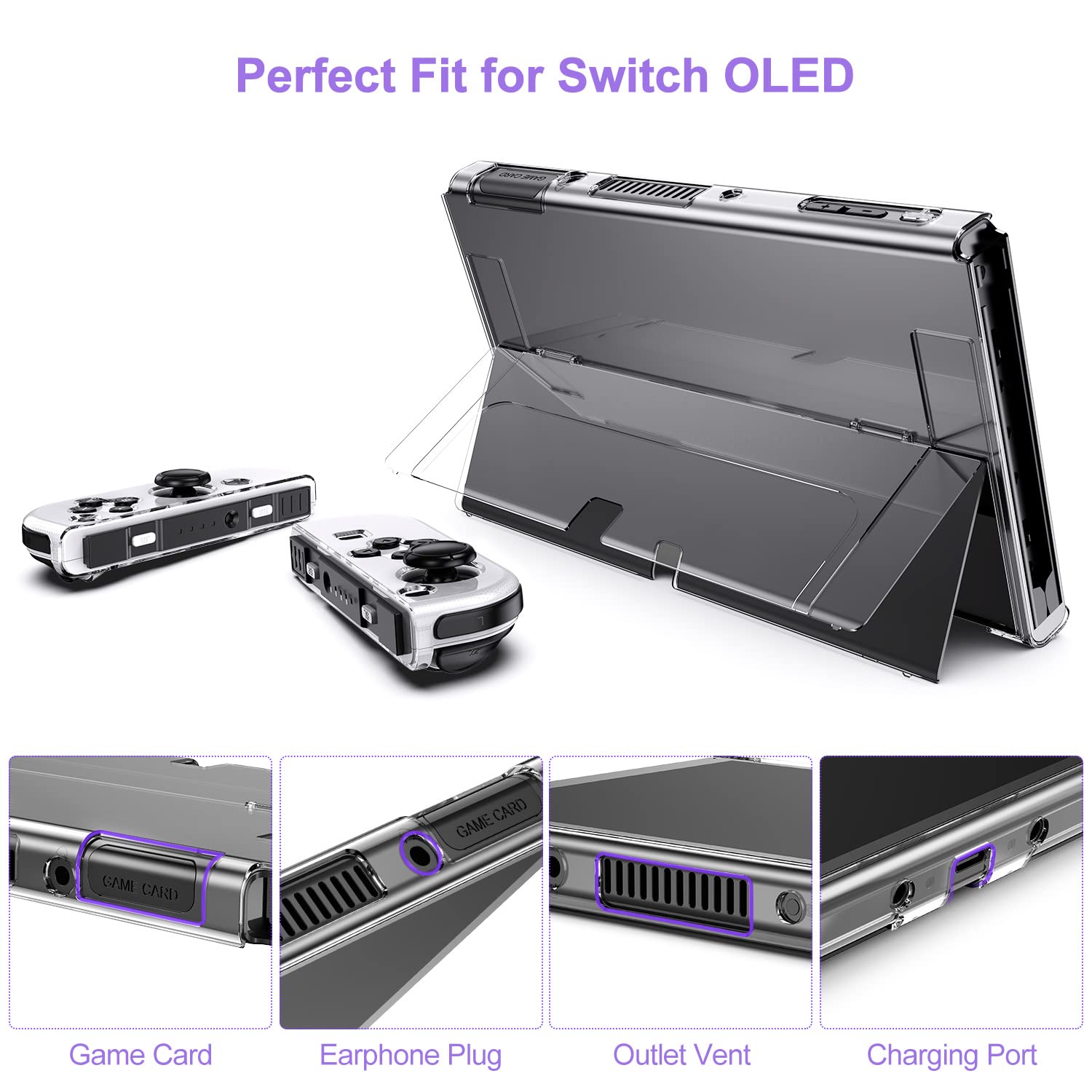 Switch OLED Case- innoAura 19 in 1 Switch Bundle with Switch Case, Switch Game Case, Switch OLED Screen Protector, Switch Stand, Switch Thumb Grips (Purple)