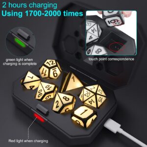 HTPOW Light Up DND Dice Set of 7 USB Rechargeable Role Playing Dice with Charging Box, Shake to Light up LED Dice for Dungeons and Dragons Role Playing Tabletop Games