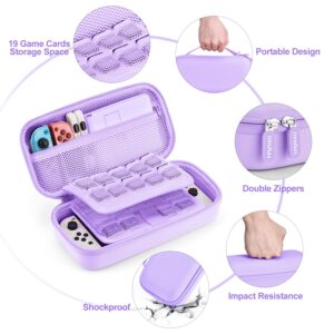 Switch OLED Case- innoAura 19 in 1 Switch Bundle with Switch Case, Switch Game Case, Switch OLED Screen Protector, Switch Stand, Switch Thumb Grips (Purple)