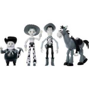 mattel disney and pixar toy story set of 4 action figures with mon0chromatic woody, jessie, bullseye & stinky pete, woody's roundup, 7-in scale