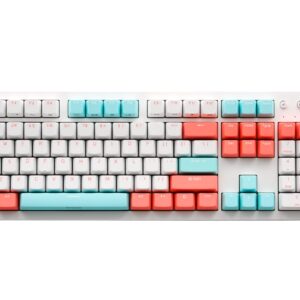 i-rocks K73M Mechanical Gaming Keyboard with Media Control Knob, 107 Keys, PBT Keycaps, Multimedia Hotkeys, Detachable USB-C Cable (Cherry MX Brown Switches, Mint Peach)