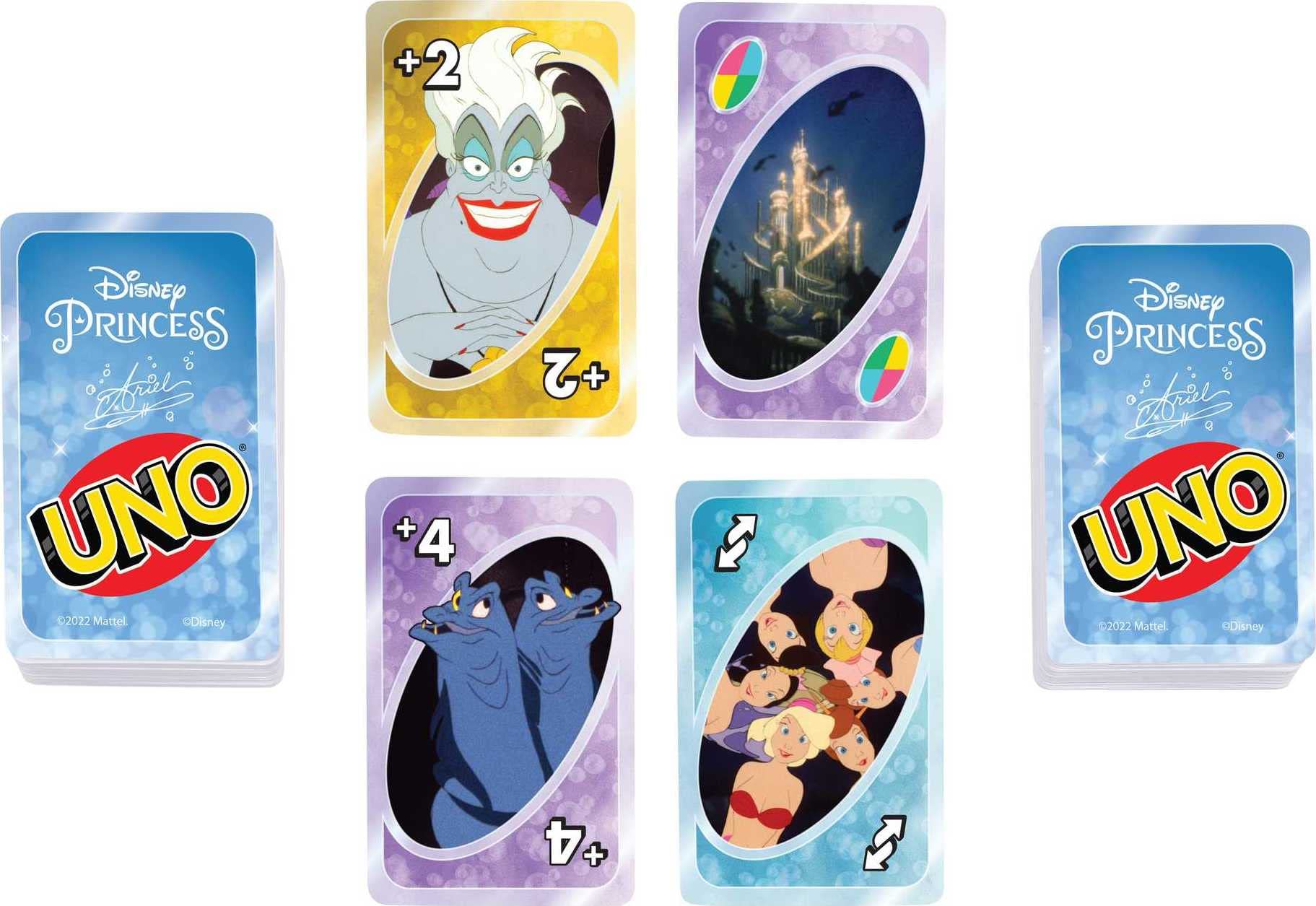 Mattel Games UNO Disney Princess The Little Mermaid Card Game for Family Night Featuring Movie Themed Graphics for 2-10 Players