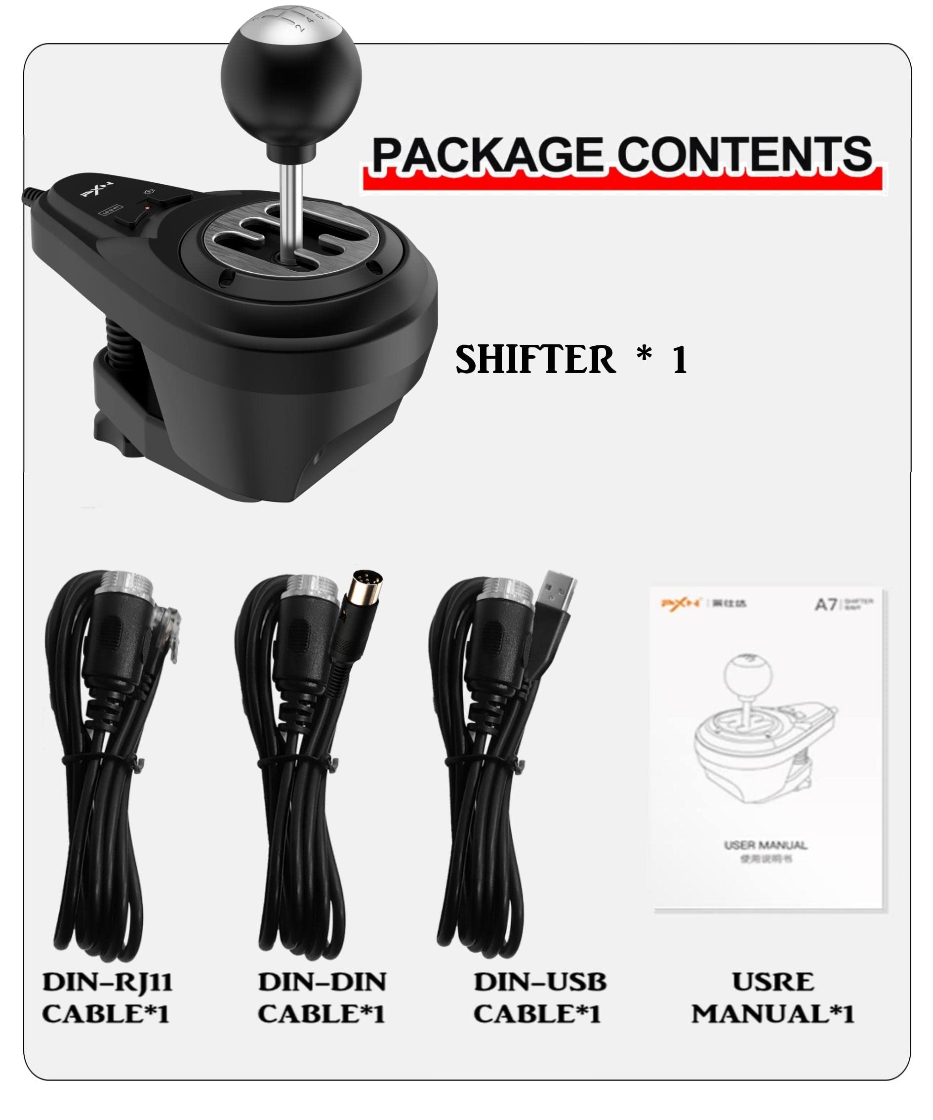 PXN A7 Shifter, 6 +1 Shifter with Handbrake Button and Shift Button for High&Low Gear Universal Shifter for PC(A7)