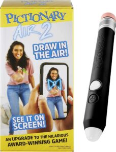 mattel games pictionary air 2 family game for kids and adults with exclusive black color light pen & digital clue packs