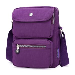 KARRESLY Women Crossbody Bag Shoulder Handbags Small Nylon Purse Waterproof Multi Pockets Bags(Purple)