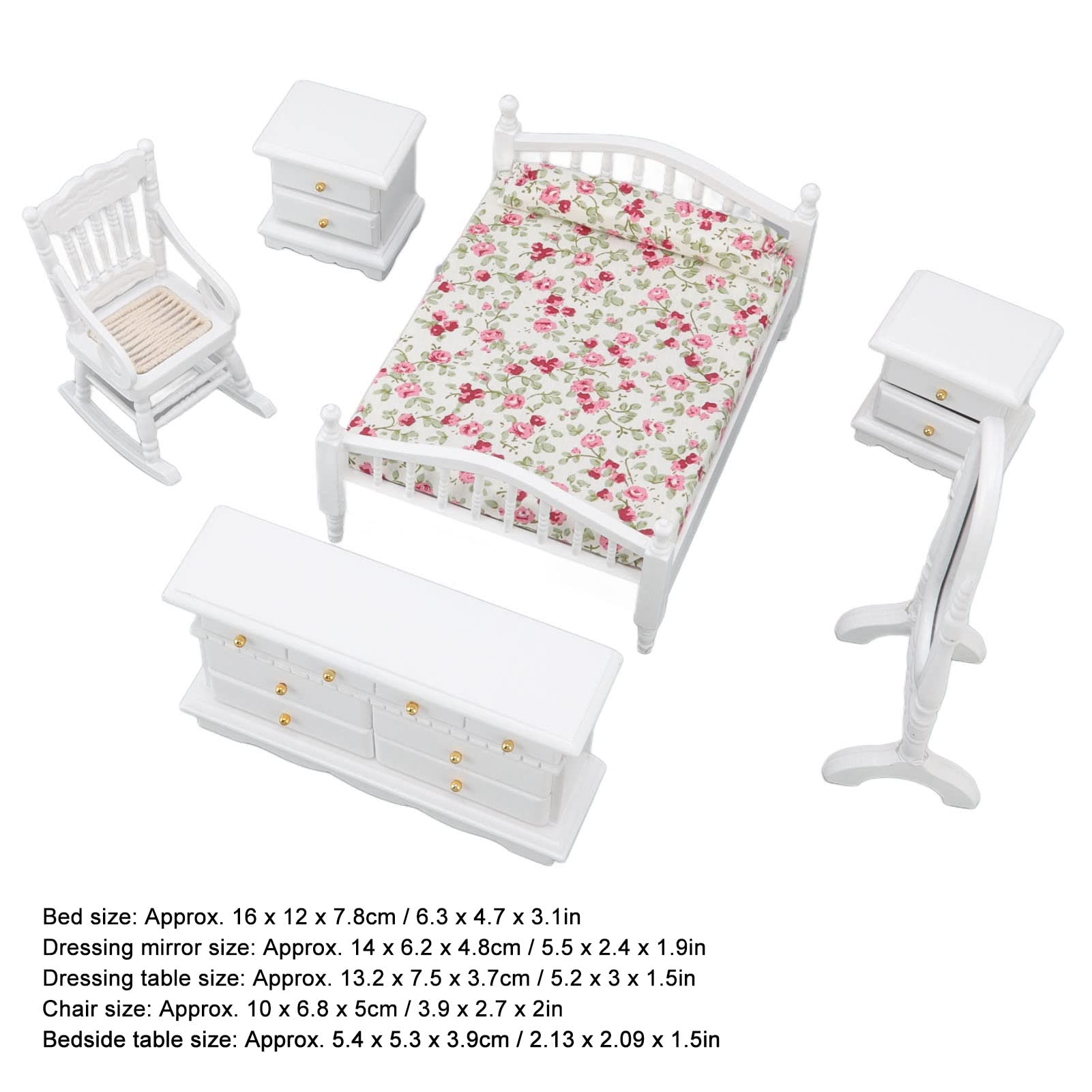 Dollhouse Furniture Set, 1:12 Scale 6pcs Set Exquisite Dollhouse Bedroom for Indoor for Kids