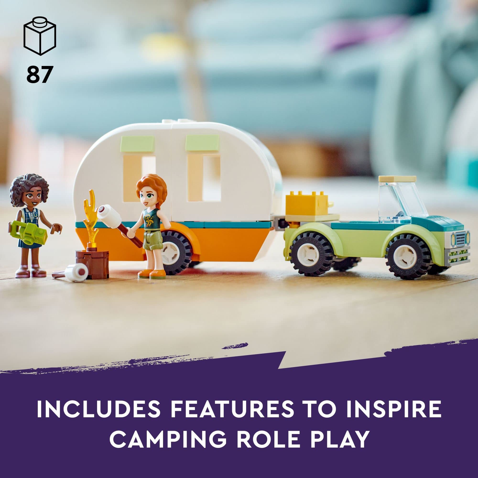 LEGO Friends Holiday Camping Trip 41726, Toy Caravan with Car, Toy Camper Van, Pretend Play Toy Camping Set for Kids, Girls and Boys 4+ Year Old, Forest Adventure Set with Two Minifigures