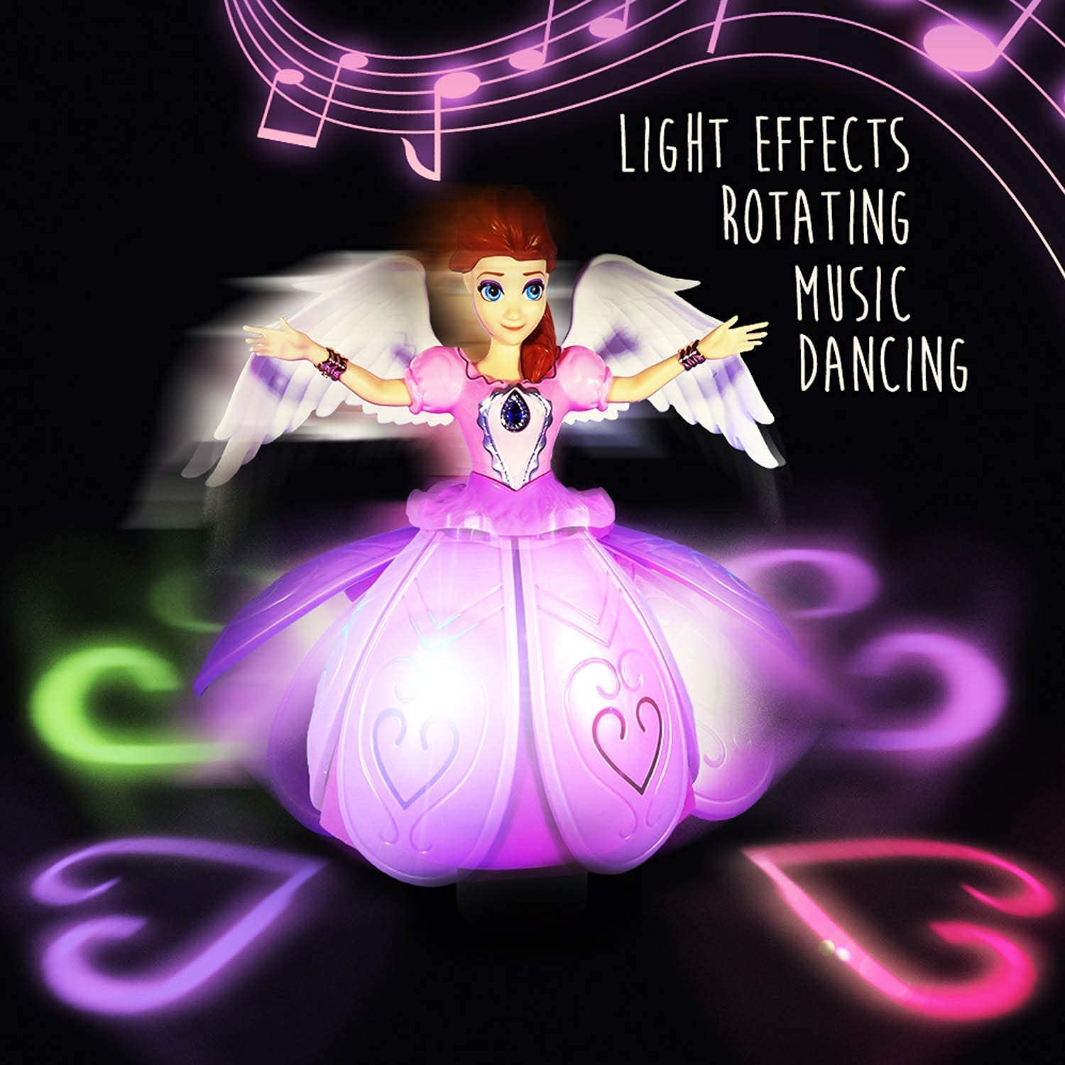 Liberty Imports Princess Musical Dancing Angel Doll with 3D LED Lights, Music and 360° Spinning - Bump and Go Electric Musical Fairy Girl Toy for Kids