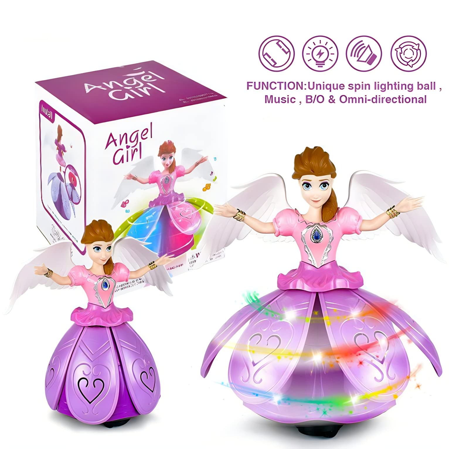 Liberty Imports Princess Musical Dancing Angel Doll with 3D LED Lights, Music and 360° Spinning - Bump and Go Electric Musical Fairy Girl Toy for Kids