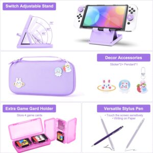 Switch OLED Case- innoAura 19 in 1 Switch Bundle with Switch Case, Switch Game Case, Switch OLED Screen Protector, Switch Stand, Switch Thumb Grips (Purple)