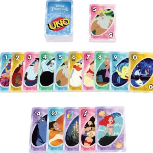 Mattel Games UNO Disney Princess The Little Mermaid Card Game for Family Night Featuring Movie Themed Graphics for 2-10 Players