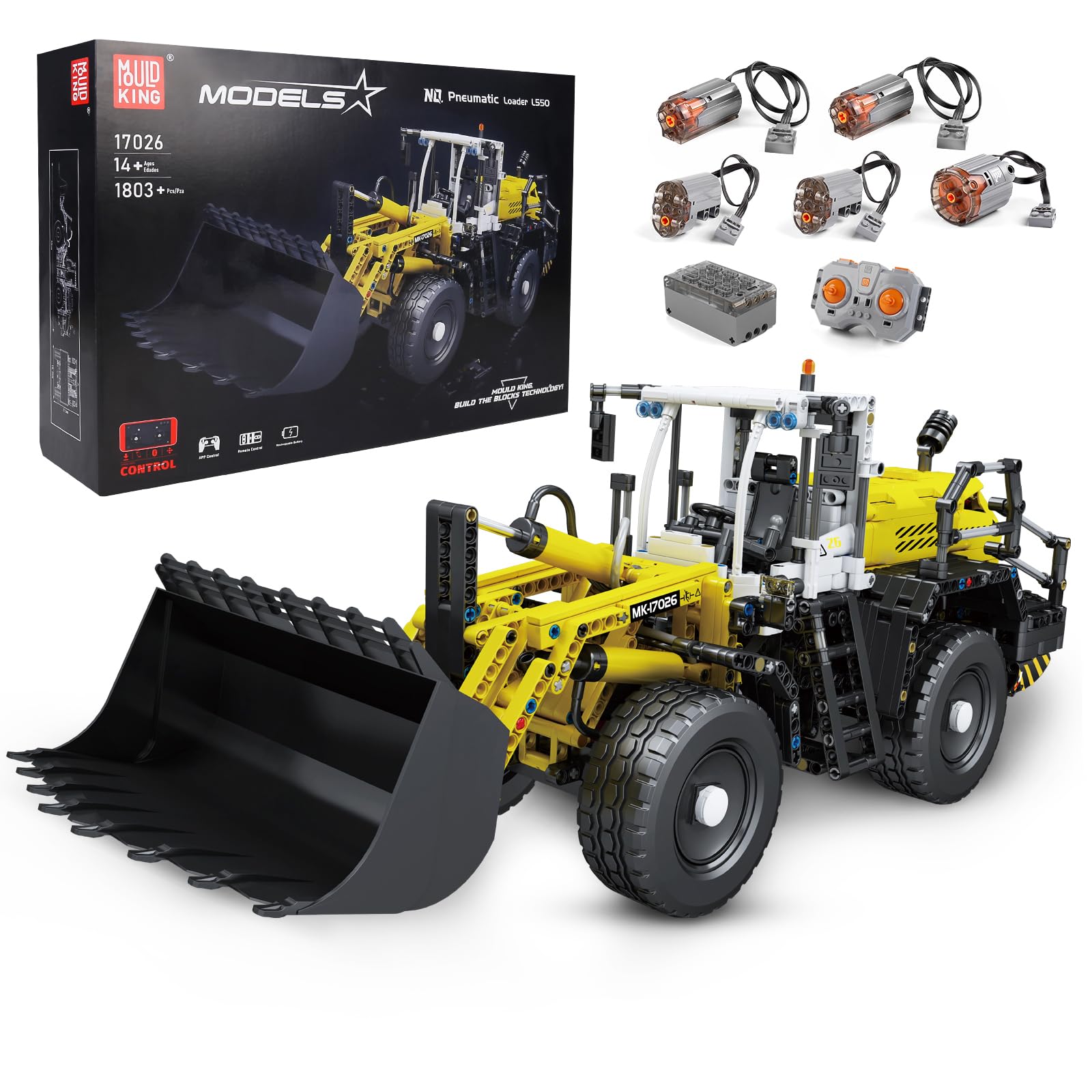 Mould King 17026 Pneumatic Loader Building Blocks Kits, MOC Construction Vehicles Model with Motor/APP Remote Control, Gift Toy for Kids Age 8+ /Adult Collections Enthusiasts(1803 Pieces)