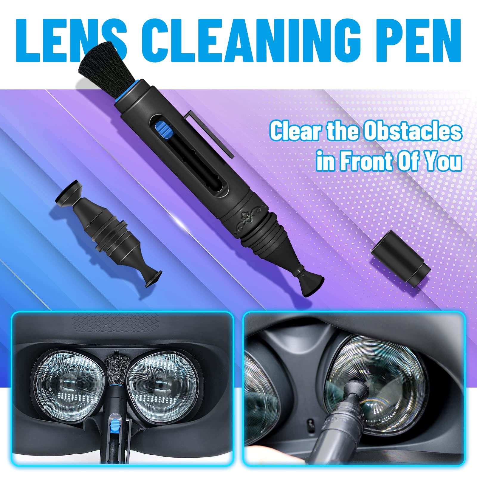 VR Headset Cleaning Kit, VR Lens Cleaner, Lens Pen Cleaner Kit for Oculus Quest 2/Hololens 2/Xbox/PS4/Wii, Cleaning kit for Camera Game Controller VR Accessories, Phone Cleaning Kit Blue