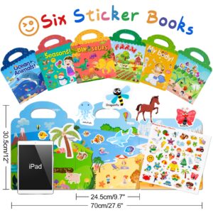 Reusable Sticker Book for Kids 2-4: 6 Set Preschool Learning Activities Quiet Busy Book for Toddler Travel Toys Sticker Book Include Ocean, My Body, Farm, Insect, Season, Dinosaur Educational Gifts