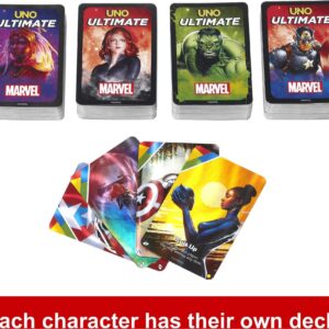 Mattel Games UNO Ultimate Marvel Card Game with 4 Character Decks, 4 Collectible Foil Cards & Special Rules, 2-4 Players, 2nd Edition