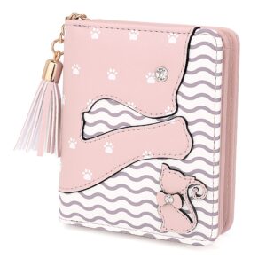 uto wallet for girls cute cat leather vegan small women card holder kawaii coin purse with tassel