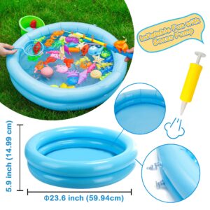 Kiditos 60PCS Magnetic Fishing Bath Toys Game Set,Swimming Fish Toys for Bathtub,Water Table Bathtub Toys for Toddlers Kids Age 3-6, Pool Toys for Pretend Play&Education Teaching&Learning Colors