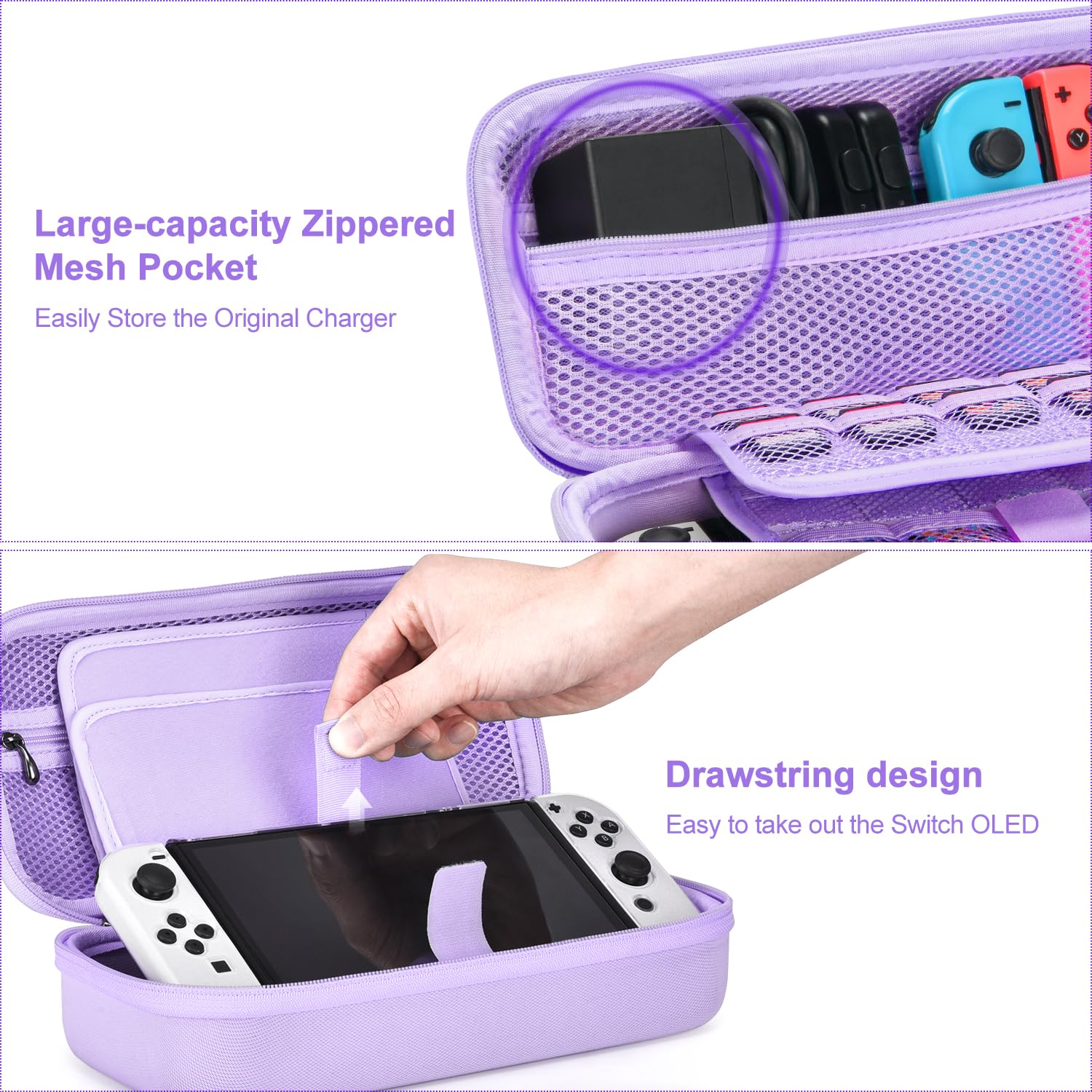 Switch OLED Case- innoAura 19 in 1 Switch Bundle with Switch Case, Switch Game Case, Switch OLED Screen Protector, Switch Stand, Switch Thumb Grips (Purple)