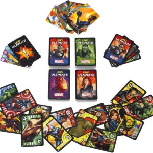 Mattel Games UNO Ultimate Marvel Card Game with 4 Character Decks, 4 Collectible Foil Cards & Special Rules, 2-4 Players, 2nd Edition