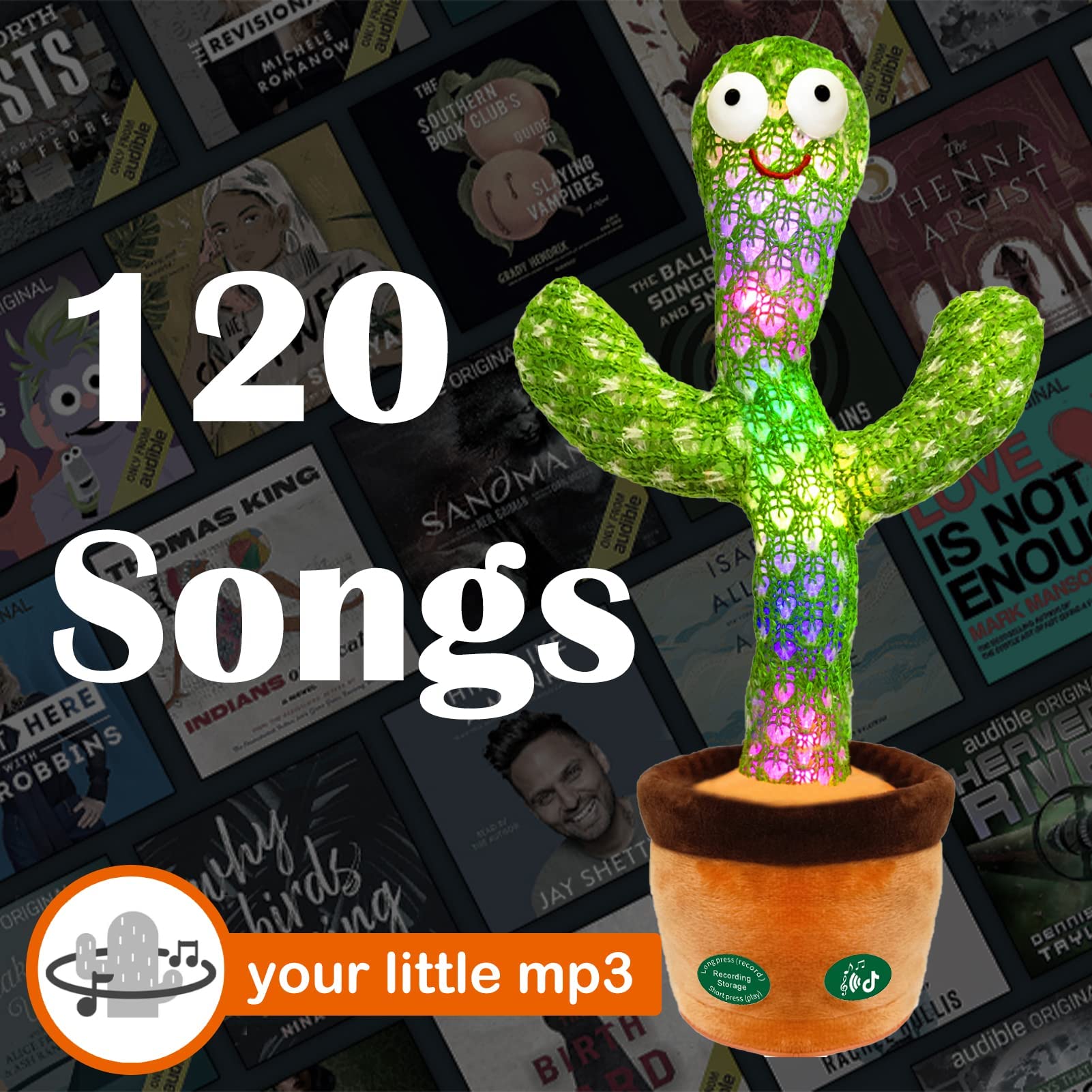 Pbooo Dancing Talking Cactus Toy,Talking Repeat Singing Sunny Cactus Toy 120 Pcs Songs for Baby 15S Record Your Sound Volume Adjustment