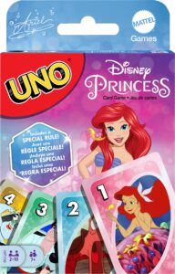 mattel games uno disney princess the little mermaid card game for family night featuring movie themed graphics for 2-10 players