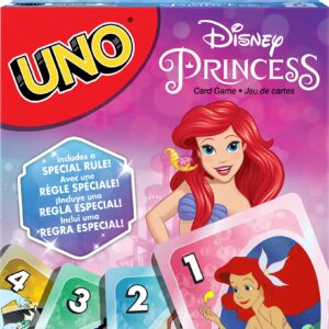 Mattel Games UNO Disney Princess The Little Mermaid Card Game for Family Night Featuring Movie Themed Graphics for 2-10 Players