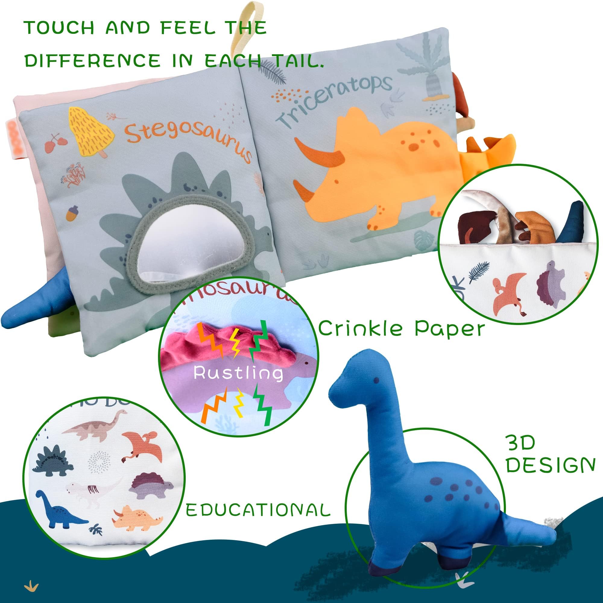 Richgv Baby Books Toys 6-12 Months, 2Pcs Interactive 3D Books for Baby&Toddler 1-2 Years, Soft Cloth Books Busy Books Toys Gifts for Boys Girls Touch and Feel Crinkle Books Sensory Toys