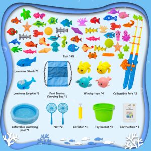 Kiditos 60PCS Magnetic Fishing Bath Toys Game Set,Swimming Fish Toys for Bathtub,Water Table Bathtub Toys for Toddlers Kids Age 3-6, Pool Toys for Pretend Play&Education Teaching&Learning Colors