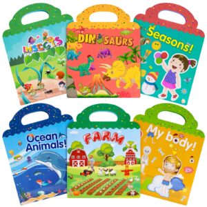 Reusable Sticker Book for Kids 2-4: 6 Set Preschool Learning Activities Quiet Busy Book for Toddler Travel Toys Sticker Book Include Ocean, My Body, Farm, Insect, Season, Dinosaur Educational Gifts