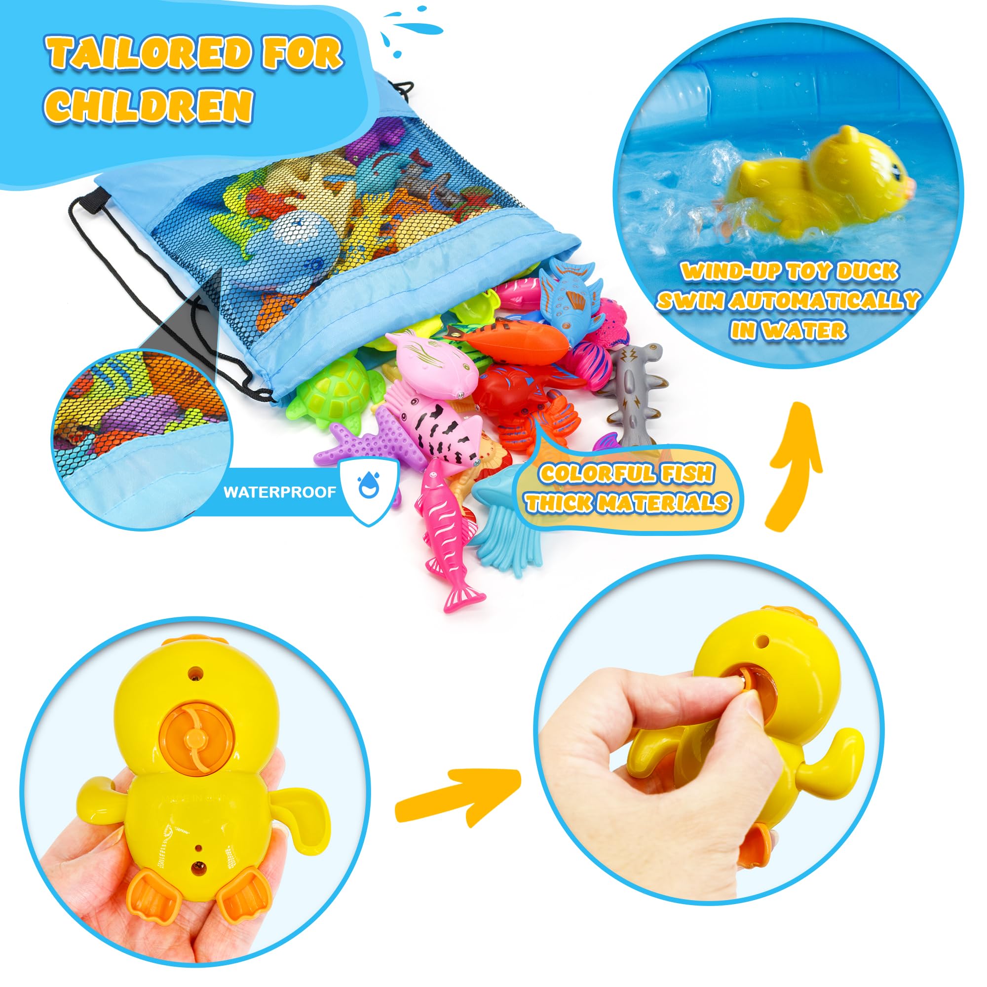 Kiditos 60PCS Magnetic Fishing Bath Toys Game Set,Swimming Fish Toys for Bathtub,Water Table Bathtub Toys for Toddlers Kids Age 3-6, Pool Toys for Pretend Play&Education Teaching&Learning Colors