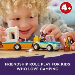 LEGO Friends Holiday Camping Trip 41726, Toy Caravan with Car, Toy Camper Van, Pretend Play Toy Camping Set for Kids, Girls and Boys 4+ Year Old, Forest Adventure Set with Two Minifigures