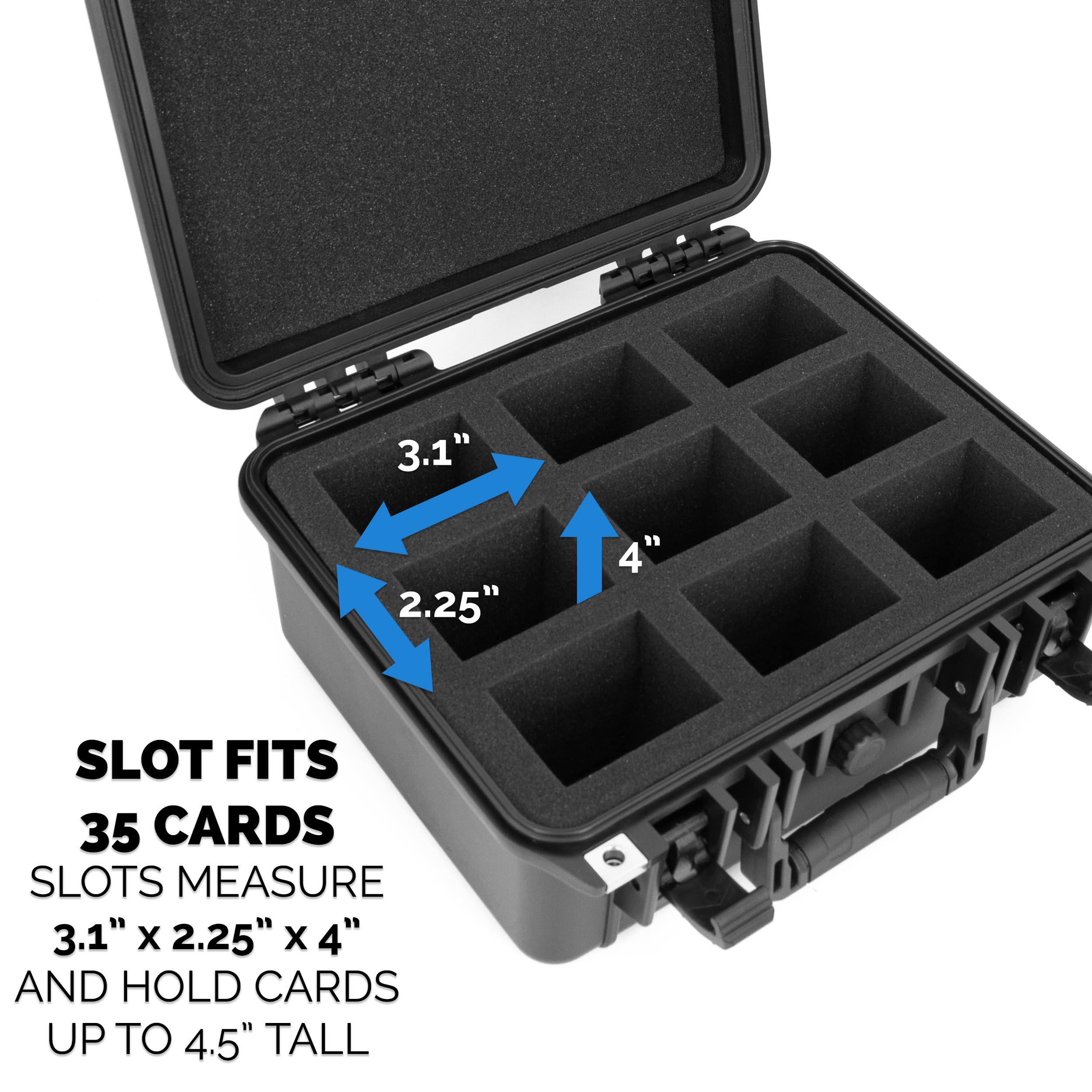 CASEMATIX Top Loader Card Storage Case for Trading Cards Fits 315 3" x 4" 35pt Toploaders Case or 65 One Touch Card Holders, Hard Shell Toploader Storage Box With 9 Precut Card Case Dividers