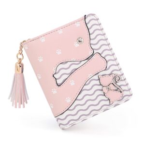 UTO Wallet for Girls Cute Cat Leather Vegan Small Women Card Holder Kawaii Coin Purse with Tassel