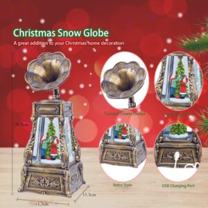 Christmas Snow Globes Musical Snow Globe Water Lantern Swirling Glitter Phonograph with Christmas Tree Kids Snow Globe Lantern Lighted 6H Timer USB Battery Operated Snowglobe Home Christmas Decoration